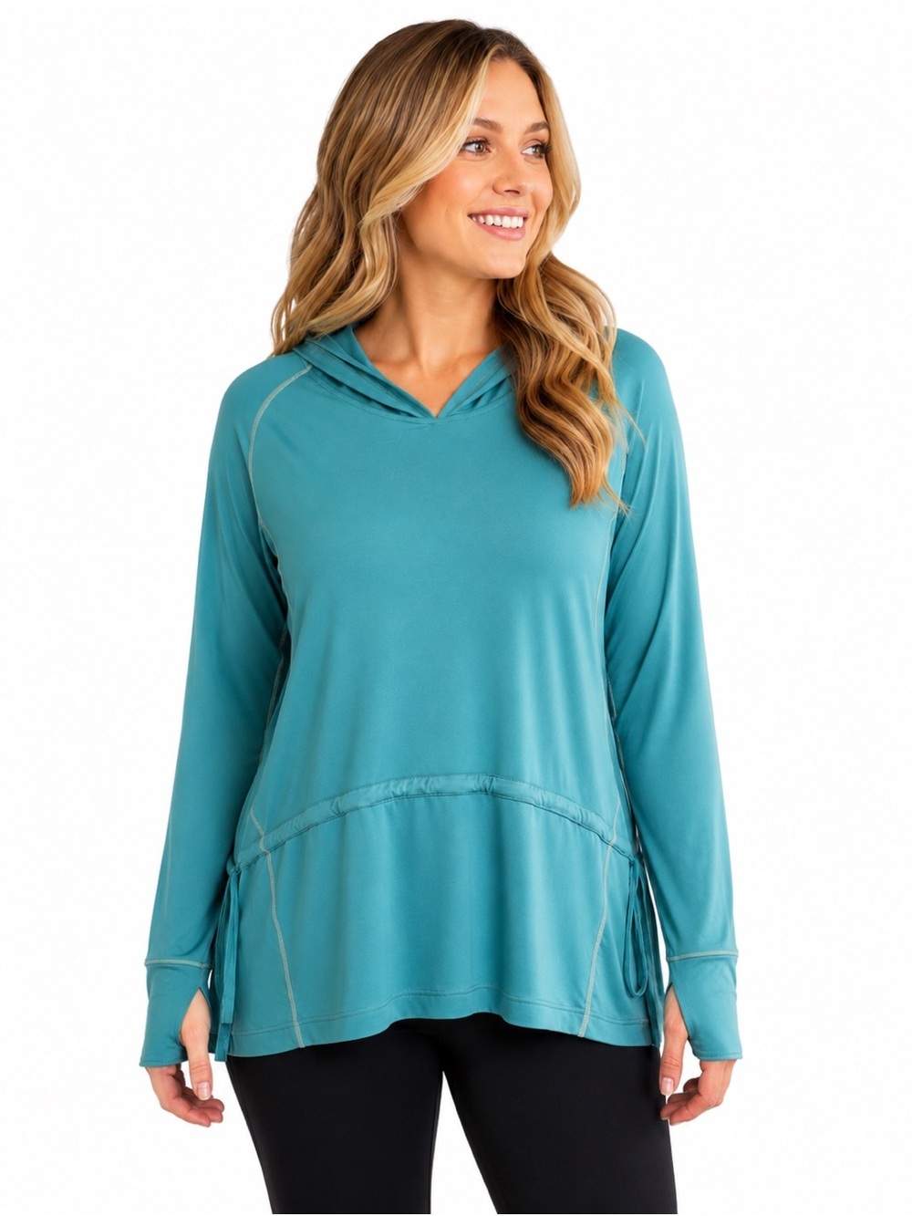 Columbia Teal Hooded Performance Long-Sleeve Top